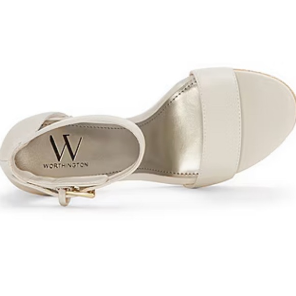 NWT Worthington Cream Ankle Strap Block Heels - Picture 3 of 8